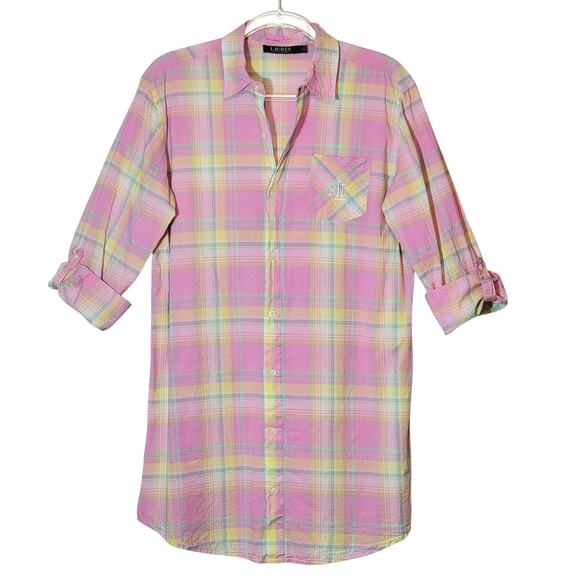 Ralph Lauren Pink and Yellow Plaid Shirt Button Down Tunic Casual Classic Size S - Picture 1 of 13